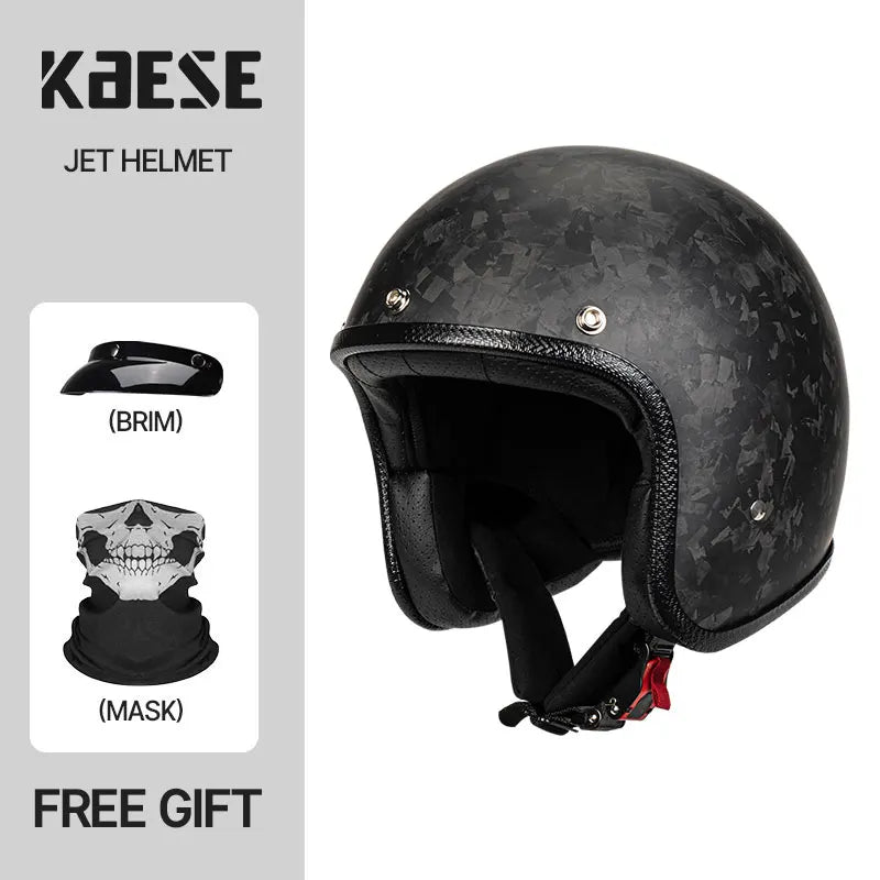 Lightweight High Quality 12K Carbon Fiber Motorcycle Open Face 3/4 Helmet Racing Riding Safety Cruising Jet Helmets Men
