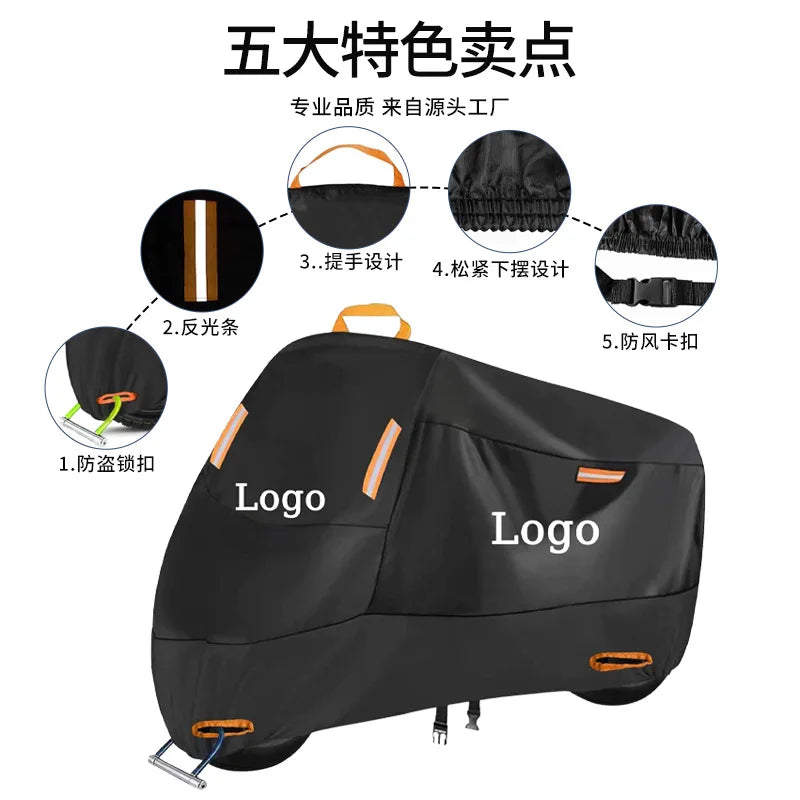 210D Silver Coated Motorcycle Cover Rainproof Sunshield Dustproof Bike Protector