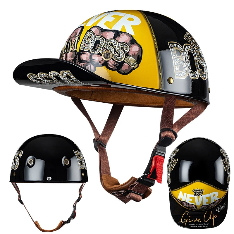 Retro Summer Motorcycle Half Helmet Breathable Vintage Open Face Design Lightweight Cap For Cruiser Scooter Riders