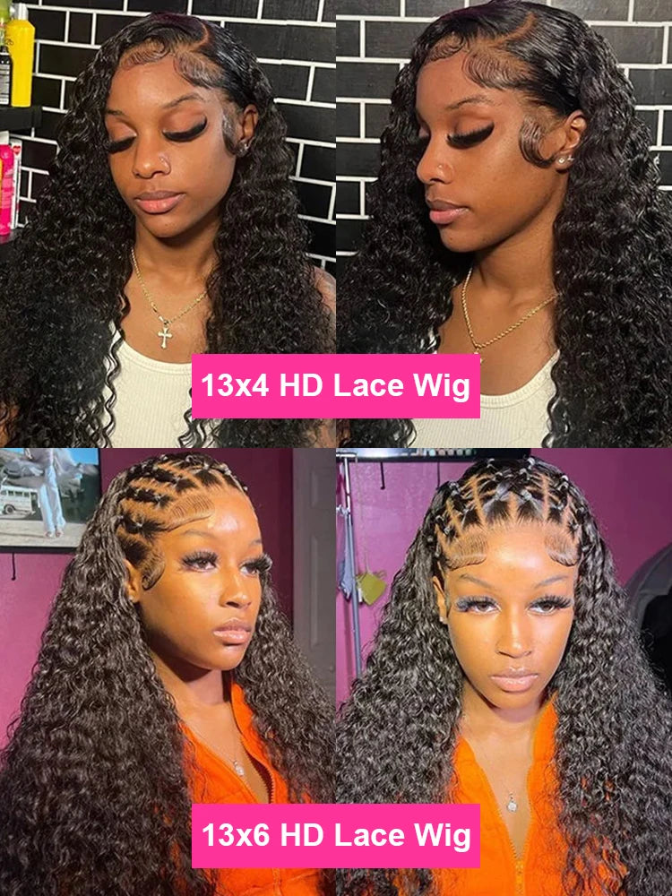 250% High Density 40 46inch Curly Wigs 100% Human Hair 13x4 13x6 HD Lace Frontal Wigs Human Hair Deep Wave Frontal Wigs on Sale