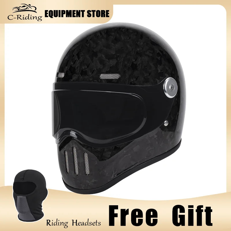 C-Ridng Genuine Carbon Fiber Adventure DOT Certified Modular Design Style Full Face Motorcycle Helmet with Dark Detachable Lens