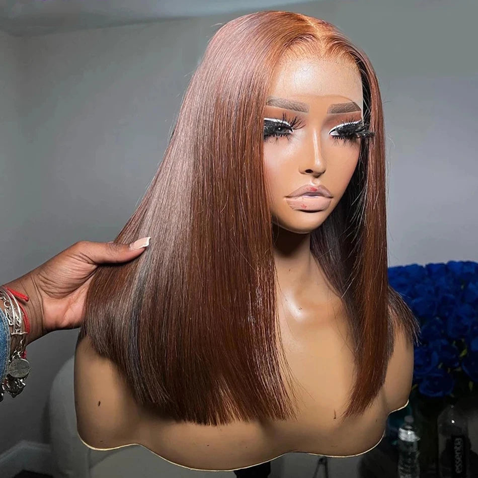 Chocolate Brown 13x4 Lace Frontal Human Hair Wigs Transparent Lace Front Wigs Short Bob Wig Glueless Remy Straight Natural Wig