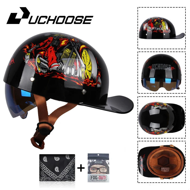 Uchoose Baseball Cap Helmet Motorcycle Vintage Retro Helmets Summer Open Face Scooter Cruiser Chopper Gangster DS Men Women Kid