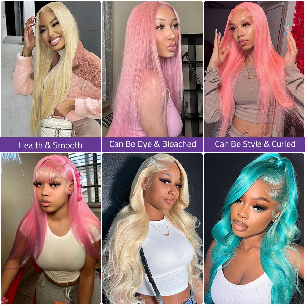 13x4 13x6 360 HD Transparent 613 Honey Blonde Color Lace Front Human Hair Wigs for Women Raw Brazilian Straight Lace Frontal Wig