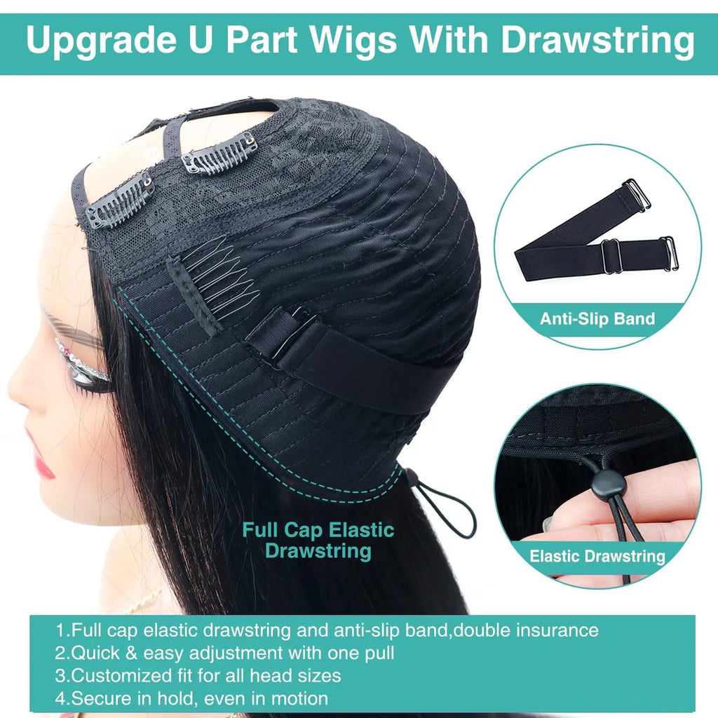 200% Density V Part Wig Kinky Straight Human Hair Wig Natural Black Kinky Straight V Part Wig Human Hair For Black Women 30 Inch