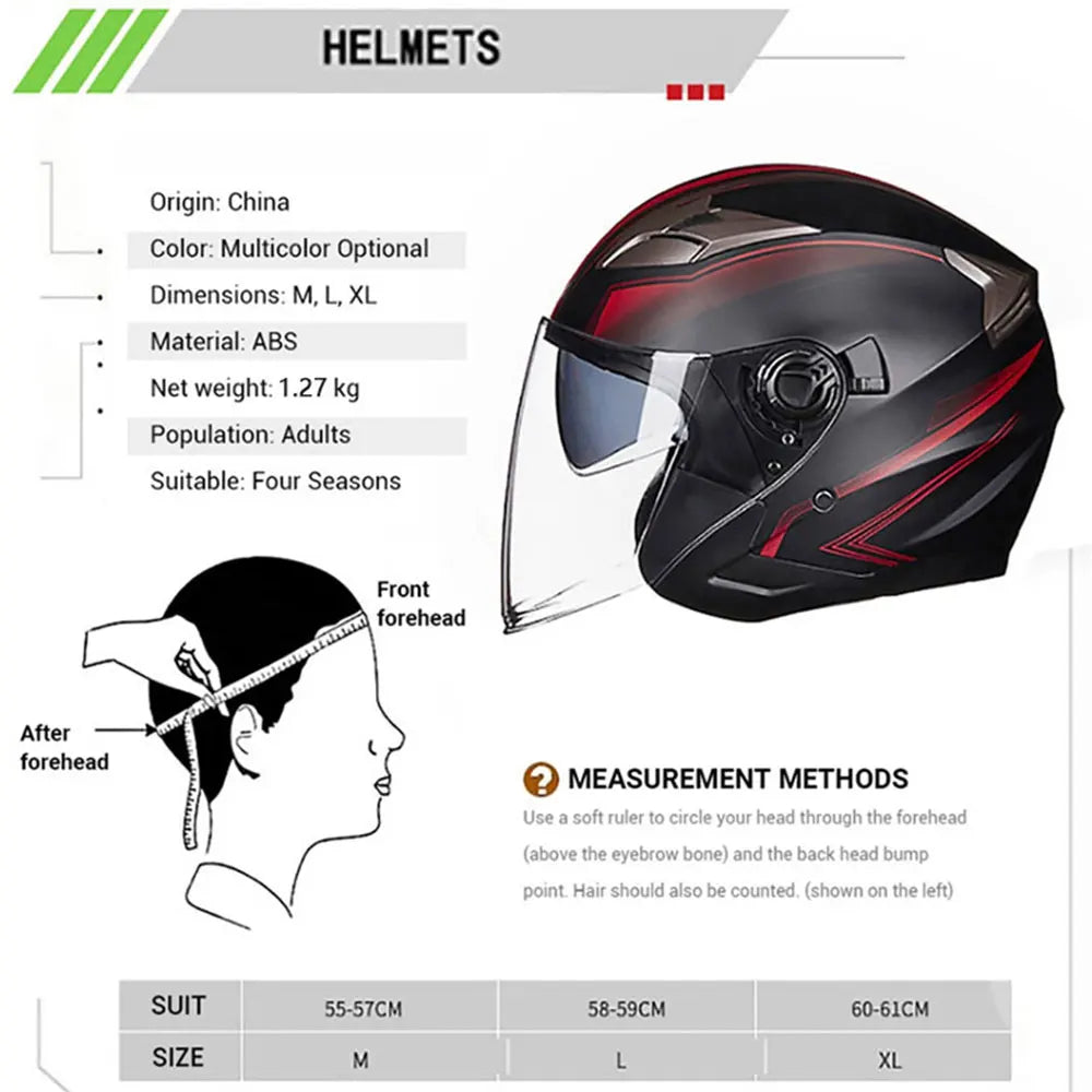 Dual Lens Retro Open Face 3/4 Motorcycle Helmet Riding Motocross Racing Motobike Vintage Cascos Capacete De Moto Men Women DOT
