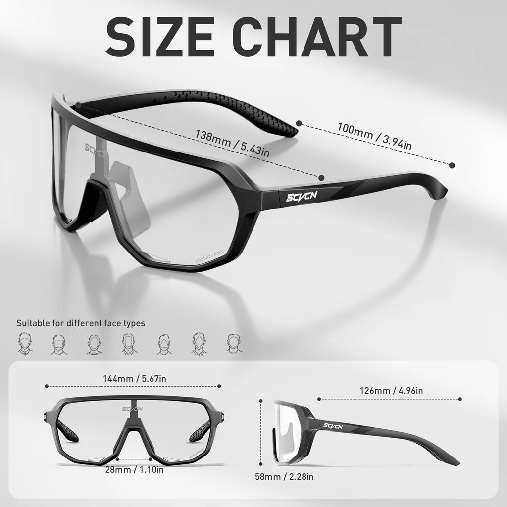 SCVCN Hot Photochromic UV400 Cycling Glasses Motorcycle Bike Riding Outdoor Sport Cycling Sunglasses Men Women Hiking Goggles