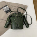 European Brand Design Tactical  Motorcycle Bags Women Clothing Shoulder Rivet Zipper Jacket Bag Black Leather Messenger Handbag