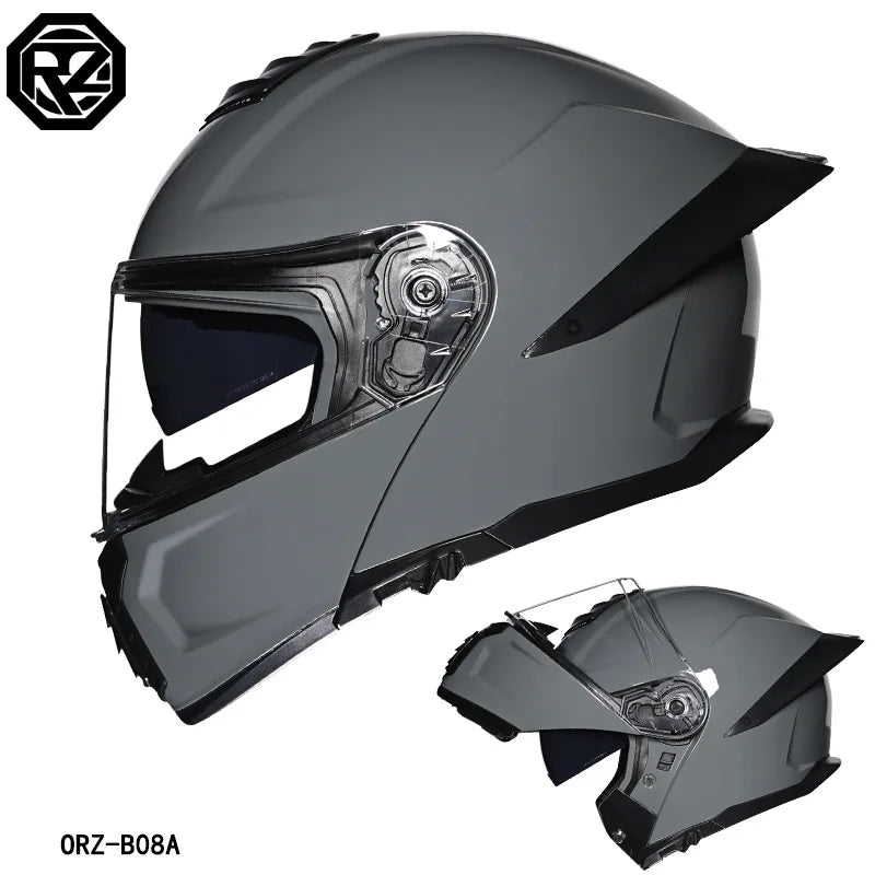 ORZ Motorcycle Helmet Dual Visor Modular Flip Up Full Face Helmet Cascos Para Moto Motocross Night Vision Lens DOT Approved