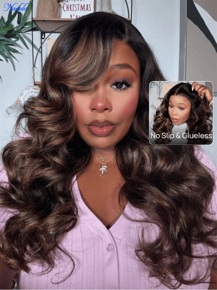 Nadula Balayage Highlights Glueless Wigs 100% Brazilian Body Wave Human Hair Wigs 7x5 Bye Bye Slip™ Wig with Invisi Drawstring