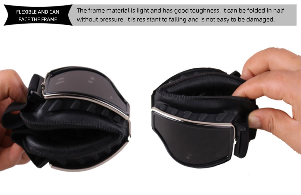 Motorcycle Helmet Glasses–Retro Windproof Sunglasses with Leather Frame–Lightweight Foldable&Universal Fit–Perfect for riding