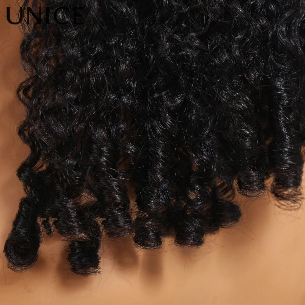 UNice Burmese Curly V Part Wig With Finger Coil Ends & Invisi Drawstring 100% Human Hair Glueless Wigs For Beginners