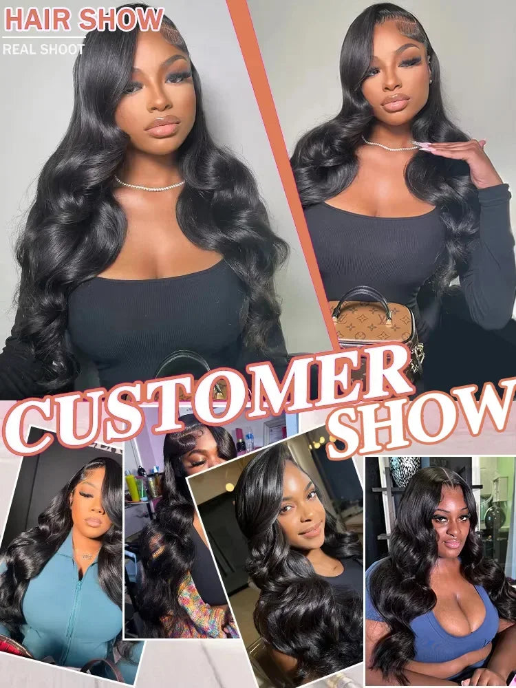 220 Density Body Water Wave 13x6 HD Lace Frontal Human Hair Wigs 30 40 Inches Brazilian 3x4 Natural Black Transparent Lace Wig