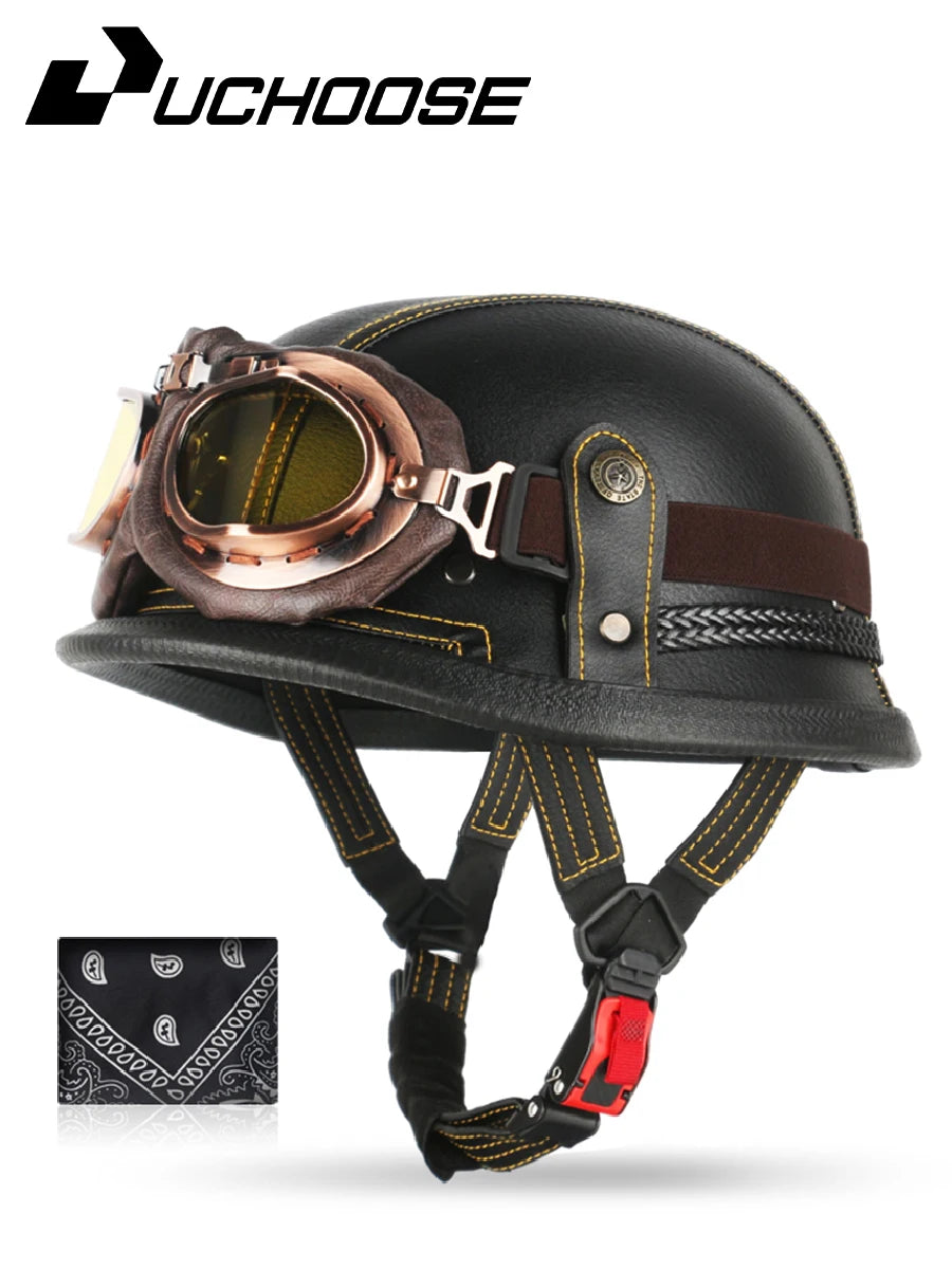 Motorcycle Half Helmet German Leather Vintage Helmet Casco Moto Motorcycle Open Face Helmet Biker Pilot