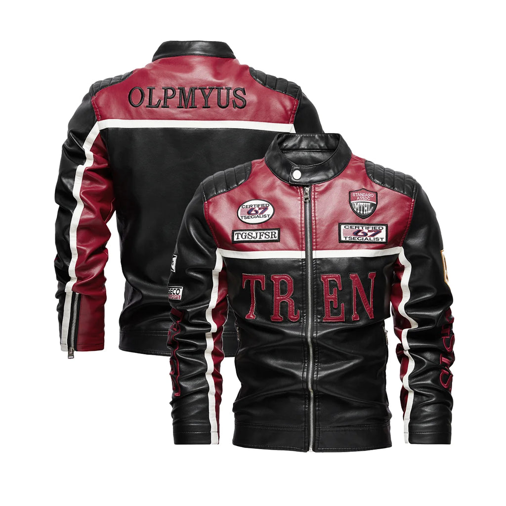 Faux Leather Racing Jacket Oversized Motorcycle Biker Racer Jackets Streetwear Unisex