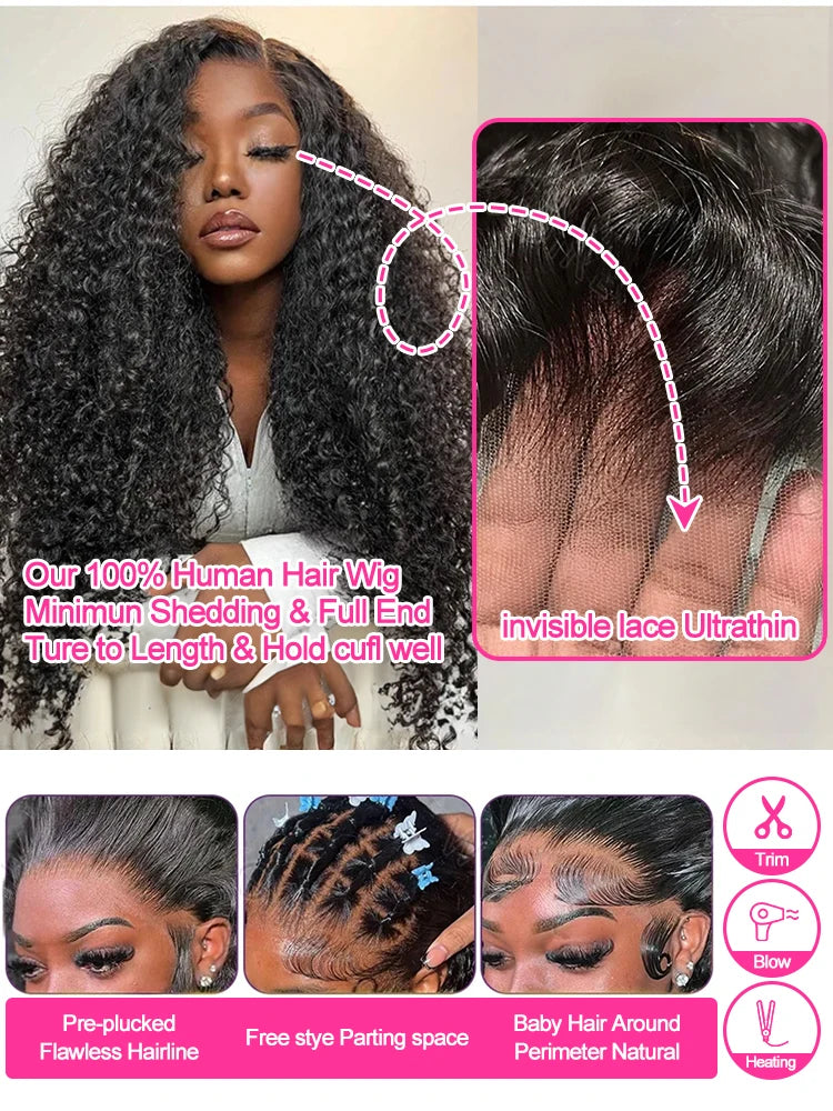 250 Density Human Hair Wigs Transparent Curly Wigs 13x6 Hd Lace Frontal Wig Brazilian High Density Deep Wave Wigs 40 Inches