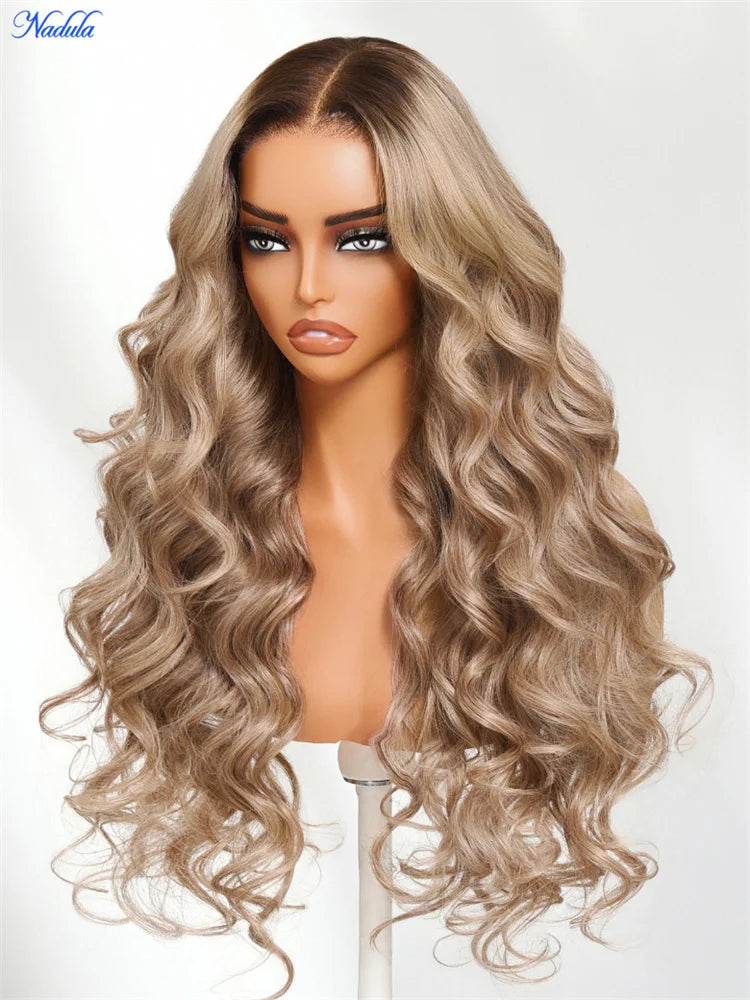 Nadula Ash Blonde With Brown Roots No Slip 13x4 Pre-Everything™ Lace Frontal Body Wave Wig with Invisi Drawstring