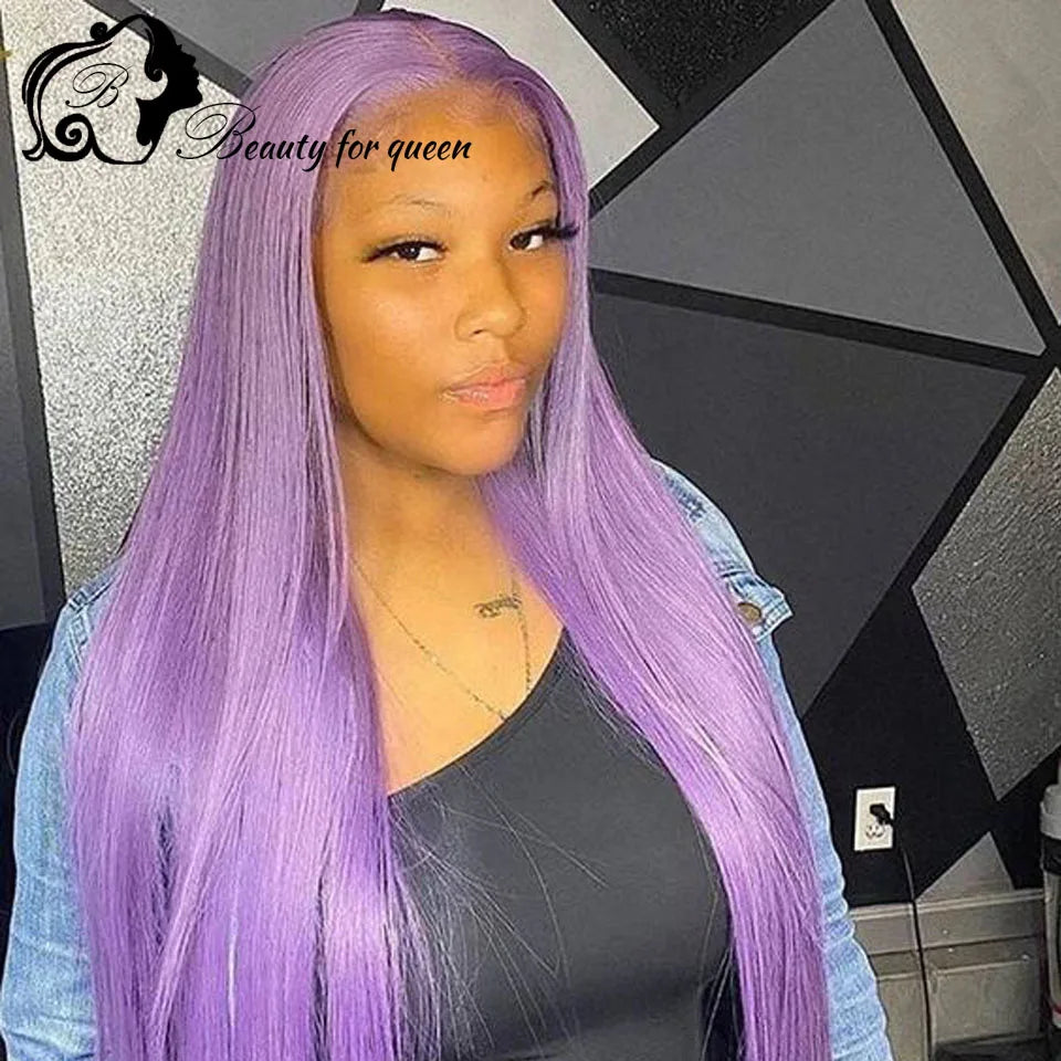Purple Body Wave HD 13x4 Lace Frontal Wigs For Women Colored Long Straight Glueless Wig Human Hair Ready To Wear 180% Density