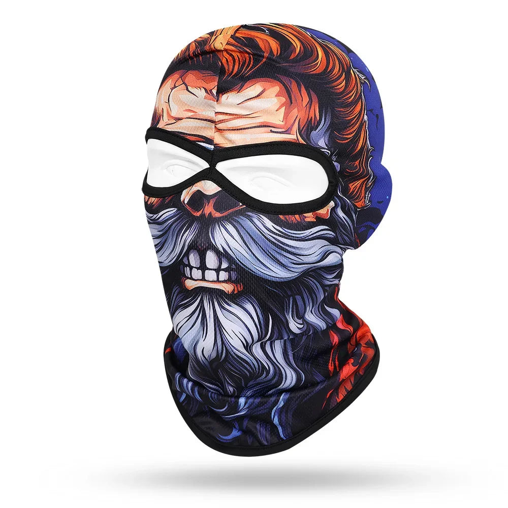 Motorcycle Balaclava, Beard Old Men Skull Print Full Face Cap, Biker Masks, Motorbike Helmet Hat, Cycling Headgear, 2 Holes,