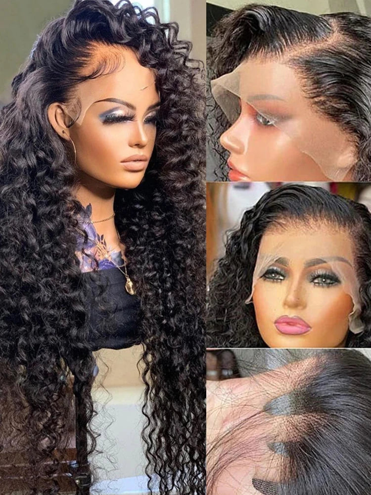 Water Deep Wave Lace Frontal Wig 13x4 13x6 360 Hd Curly Human Hair 30 40 46 Inch Lace Front Wigs For Black Women PrePlucked Lace