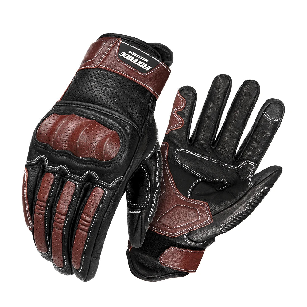 New Motorcycle Retro Leather Gloves Summer Breathable Design Unisex Vintage Riding Gear With Reinforced Stitching For Men Women