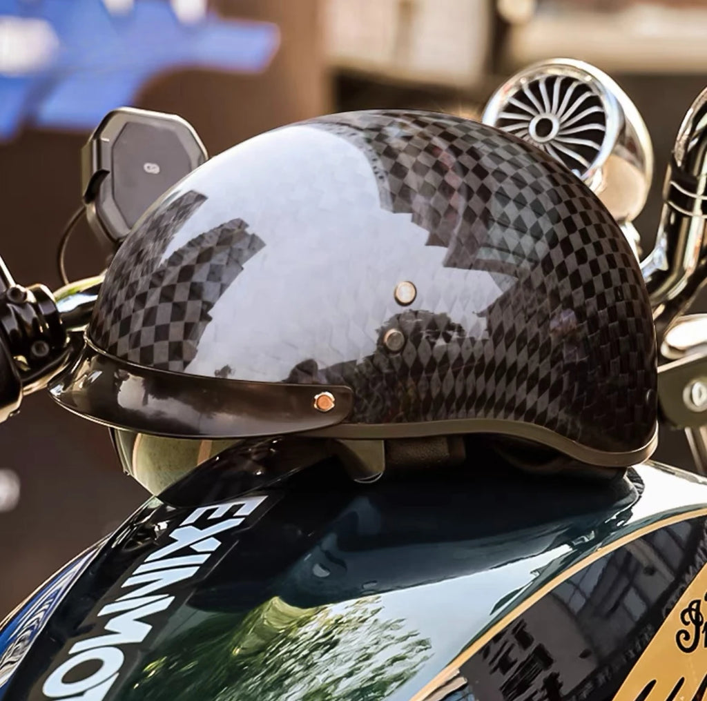 Light Weight 12K Gloss Black Carbon Fiber Scooter Motorcycle Half Face Helmet Motobike Helmet Inner Dark and Clear Lens