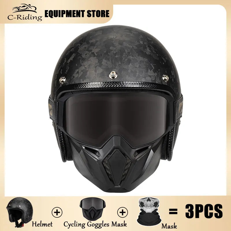 Open Face Helmet Carbon Fiber Motorcycle Helmets for Moto DOT Approved Four Seasons Universal 3K 12K Ultra Light 3/4 Jet Helmet