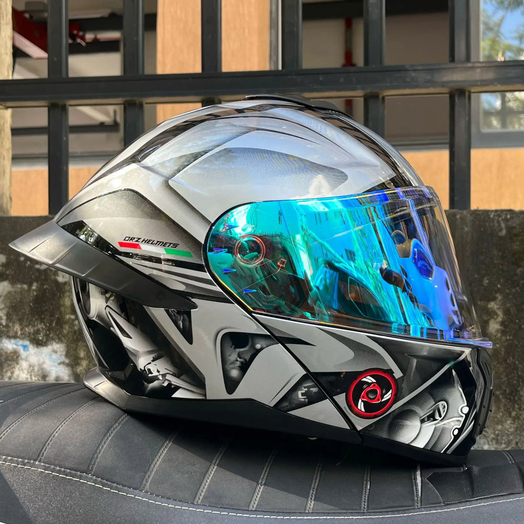 ORZ Motorcycle Helmet Dual Visor Modular Flip Up Full Face Helmet Cascos Para Moto Motocross Night Vision Lens DOT Approved