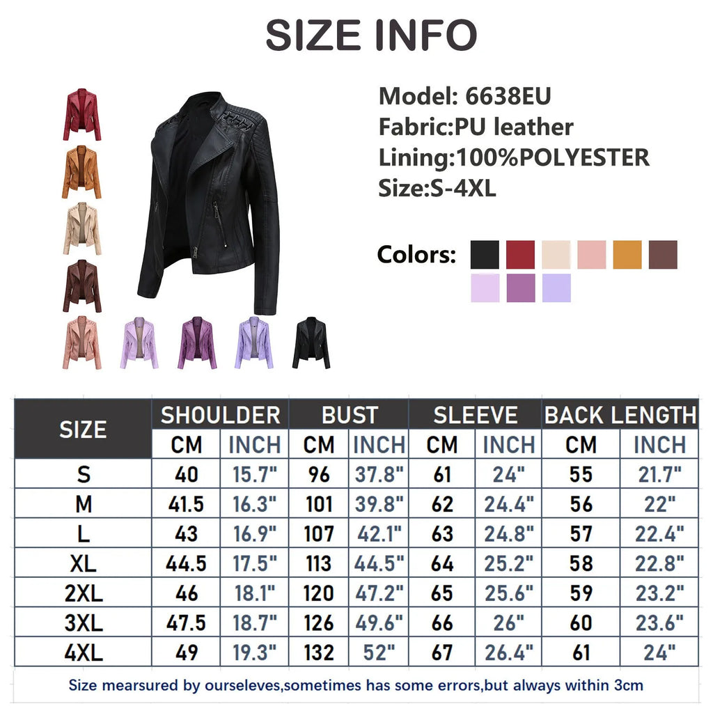 Spring Autumn Women's Clothing Slim Fit PU Leather Jacket For Woman Motorcycle Biker Style Short Coat With Notched Collar