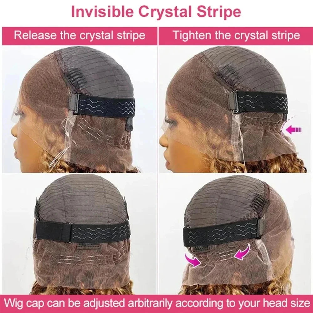 Heyju Invisible Strap HD 360 Lace Front Wigs Human Hair Chocolate Brown Curly 360 Full Lace Drawstring Human Hair Glueless Wigs