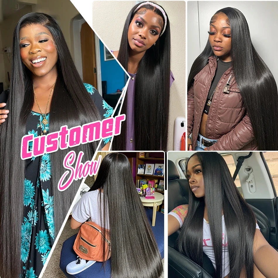 220% Bone Straight 360 Full Transparent Lace Front Human Hair Wigs 13×6 HD Lace Frontal Wig 30 40 Inch Black Real Human Hair Wig