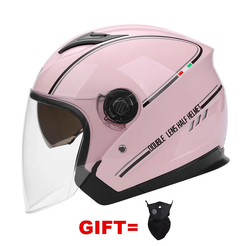 Free Gift Motorcycle Helmet Half Face DOT Motorbike Helmet Electric Safety Double Visor Dual  Lens Helmet Moto Casque For Adults