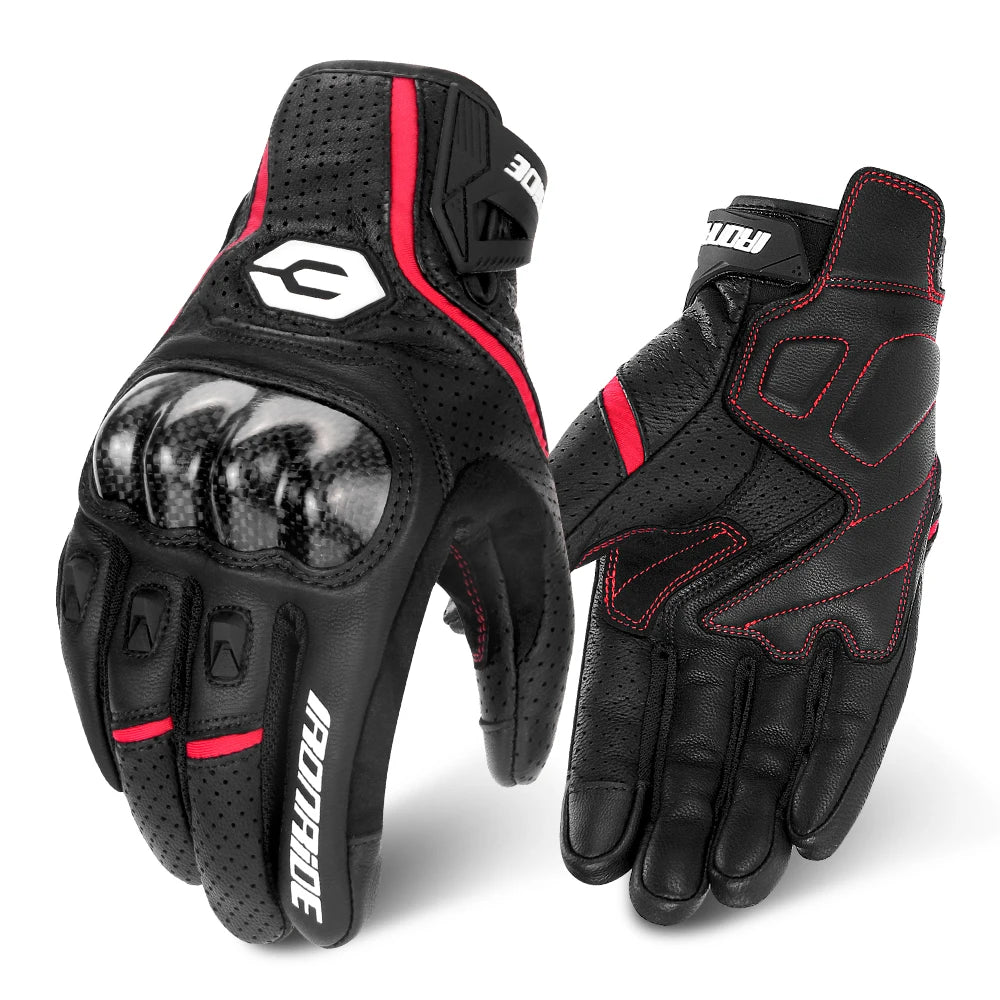 Men Carbon Fiber Motorcycle Gloves Cowhide Leather Moto Motorbike Motocross Gloves Anti-slip Protective Gear