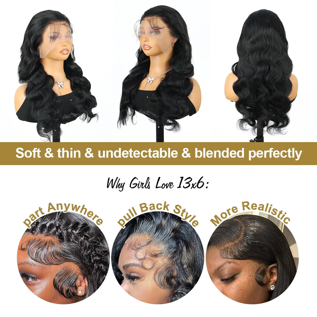 40 42 Inch Real Raw Body Wave Human Hair Wigs HD Lace Front Wig Black Pre Plucked 13x6 Wet And Wavy Lace Frontal Wig Human Hair