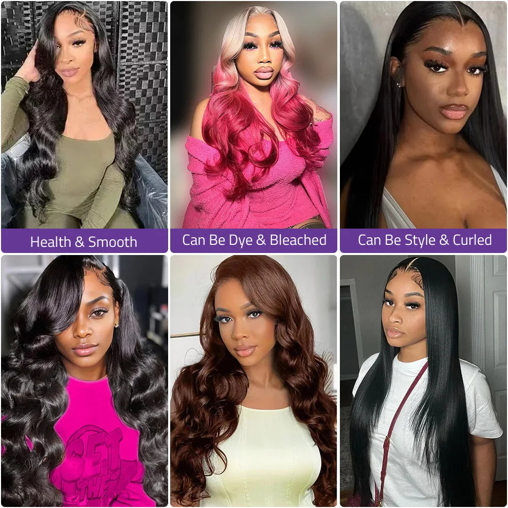 40 Inch Body Wave Pre-Plucked Brazilian Black Hair Wig 13x4 and 13x6 HD Lace Front Wig 360 Transparent Full Lace 220 Density Wig