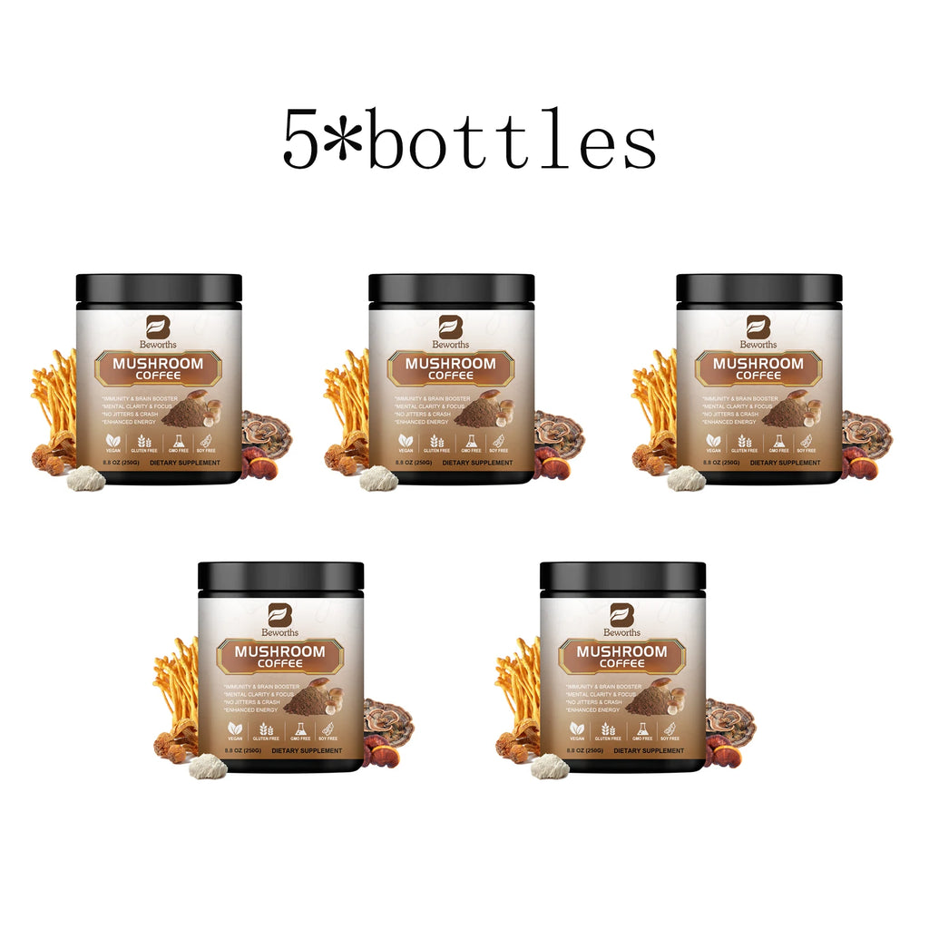 Mushroom Coffee Supplement 10 Mushroom Blend- Lion's Mane, Chaga, Cordyceps Brain Supplements for Energy, Memory and Immunity