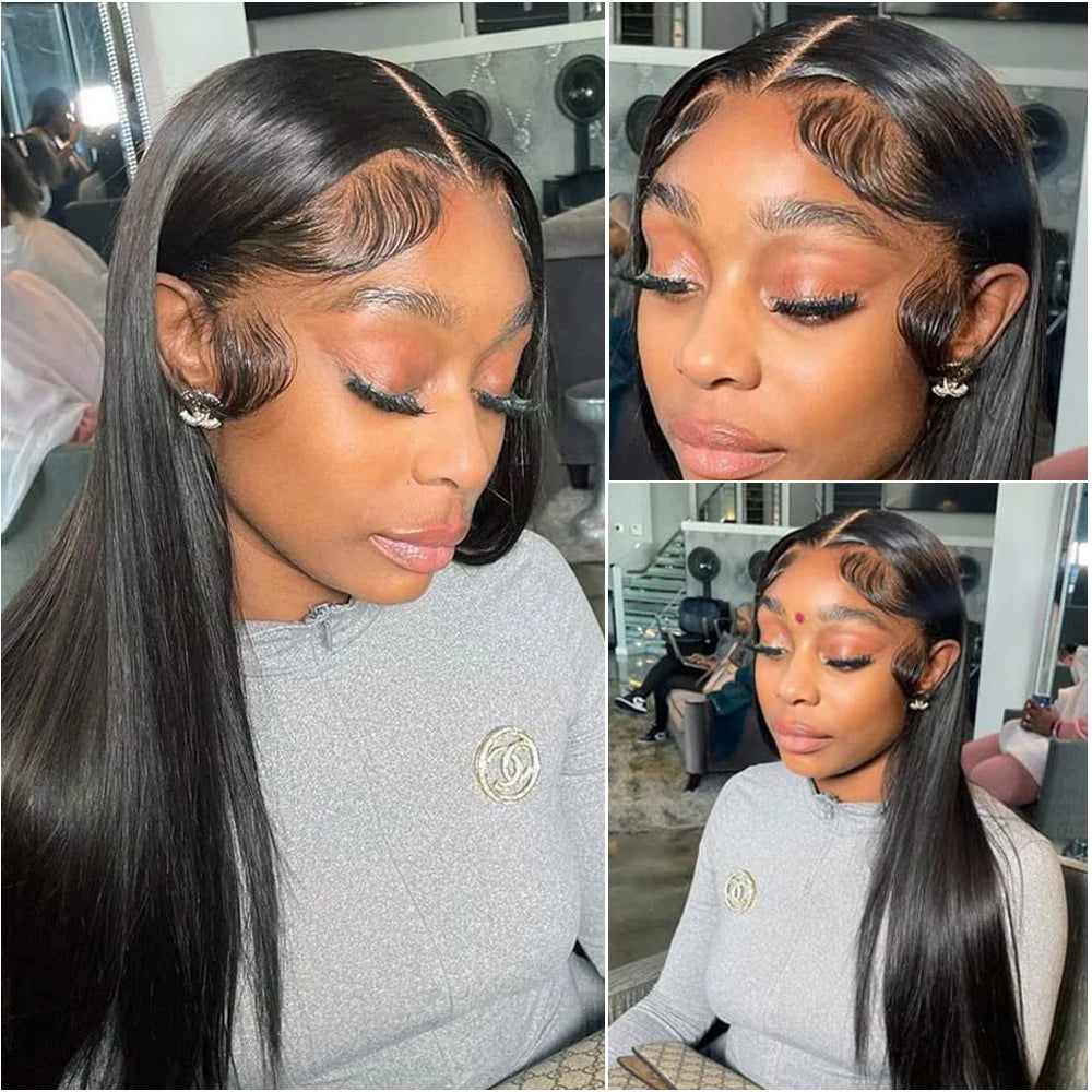 30 40 Inch 200 Density Long Straight 13x4 13x6 Full Frontal 360 HD Transparent Lace 7x6 Glueless Remy Human Hair Pre plucked Wig