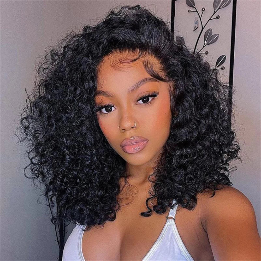 200 Density Remy Water Wave Curly Short Bob Wig Deep Wave 13x4 Lace Frontal Human Hair Wigs Cheap Wigs For Women 8-14 Inches