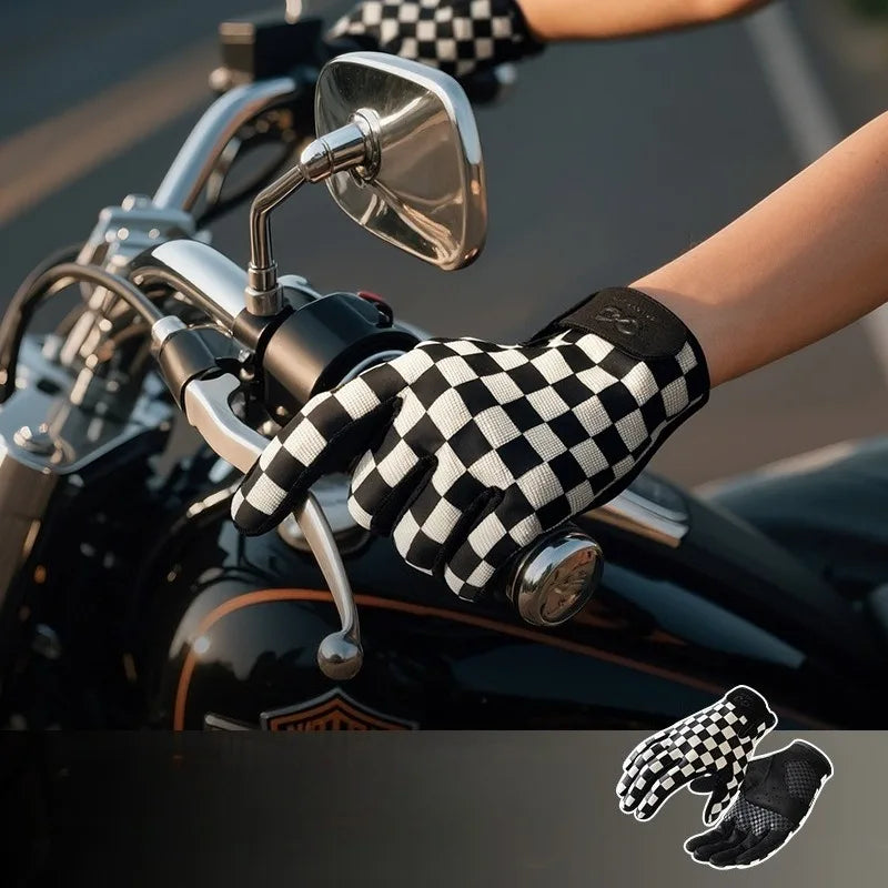 Motorcycle Riding Gloves Breathable Touchscreen Compatible for Men Women Motorbike Cycling Outdoor Sports Retro Plaid Design