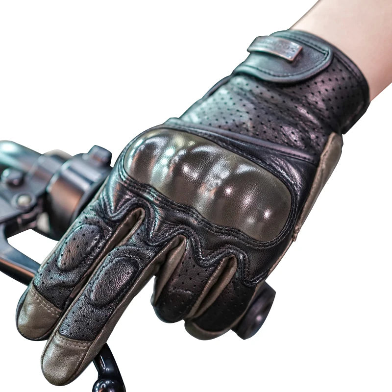 UGLYBROS Leather Motorcycle Gloves Full Finger Summer Breathable Men's Retro Riding Gloves for Motorbike MTB Driving Motocross