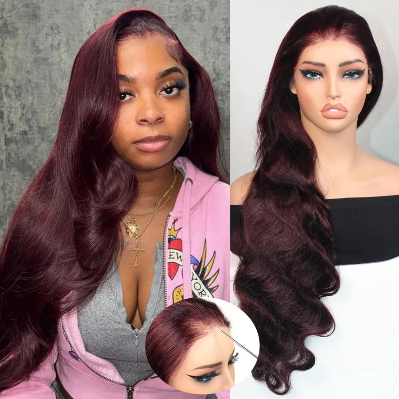 Burgundy Pre Cut Lace Body Wave Wig Glueless Lace Frontal Wig Human Hair Wigs Ginger Blonde Ready To Go 9X6 Lace Wig Pre Plucked
