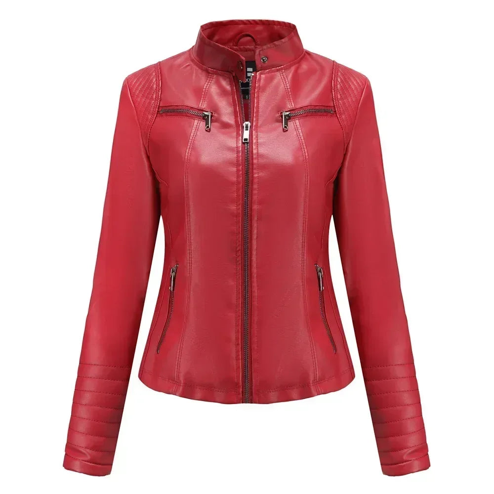 Women's Jackets Motorcycle Biker Coats Female Clothing Spring Autumn Winter Ladies Fashion PU Leather Outwear Tops with Pocket
