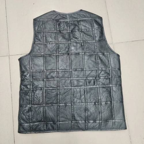 2026 Real Sheepskin Genuine Leather Vest Men Black Waistcoat Male Sleeveless Jacket Thick Motorcycle Vest Multi Pocket Zipper