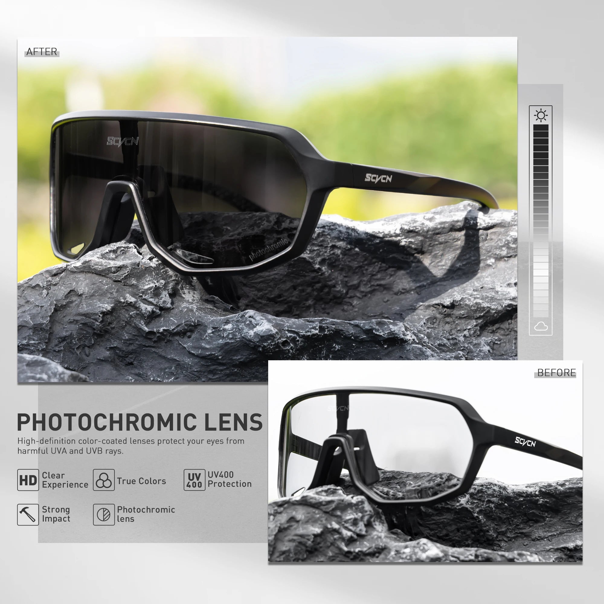SCVCN Hot Photochromic UV400 Cycling Glasses Motorcycle Bike Riding Outdoor Sport Cycling Sunglasses Men Women Hiking Goggles