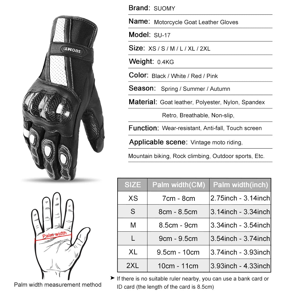 Suomy Women Pink Goatskin Motorcycle Gloves Lady Long Full Finger Scooter Electric Bike Glove Cycling Racing Motocross Luvas XS