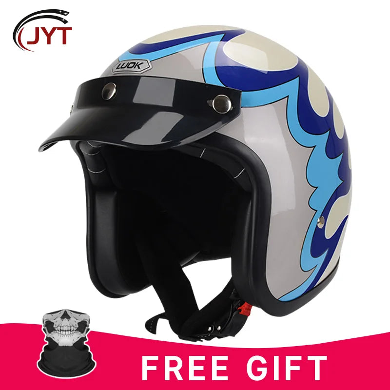 DOT Retro Open Face Motorcycle Low Profile Helmets 3/4 Half Helmet Vintage Four Seasons Unisex for Adult Men Women for Motocross