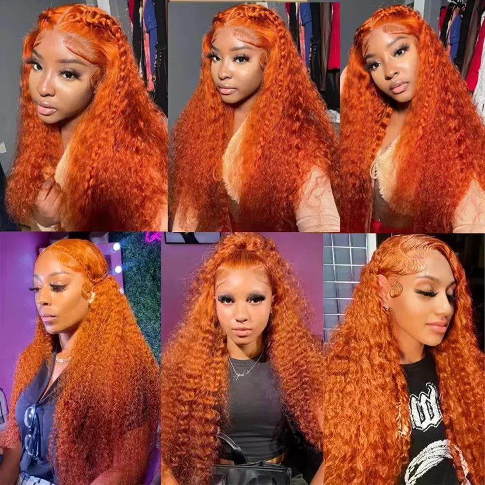 Ginger Orange #350 Brazilian Deep Wave 13x6 HD Lace Front Human Hair Wigs Women 13x4 Lace Frontal Wigs 5x5 Glueless Closure Wig