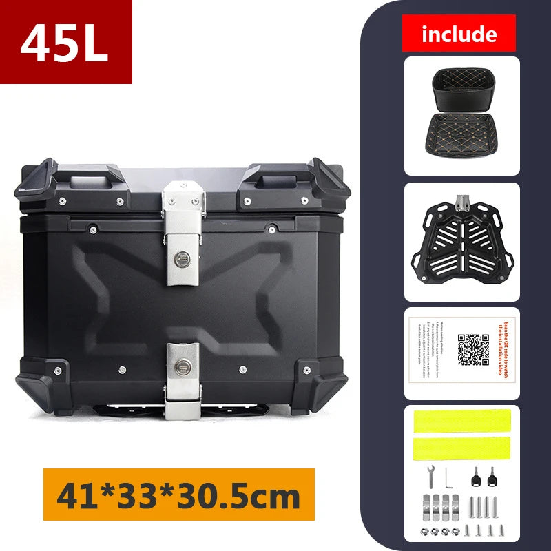 Aluminum Motorcycle Box 45L 55L 65L 80L Motorcycle Rear Luggage Box Helmet Travel Storage Case Moto Top Box Universal Waterproof