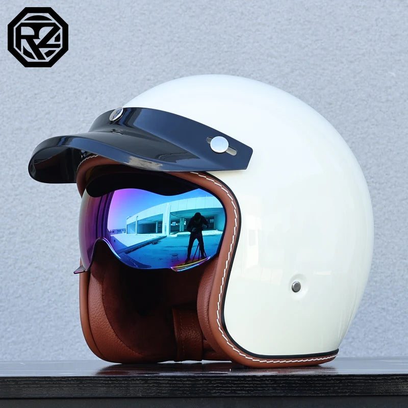 ORZ adult motorcycle helmet retro cruise 3/4 motorcycle half helmet with sun visor DOT approved
