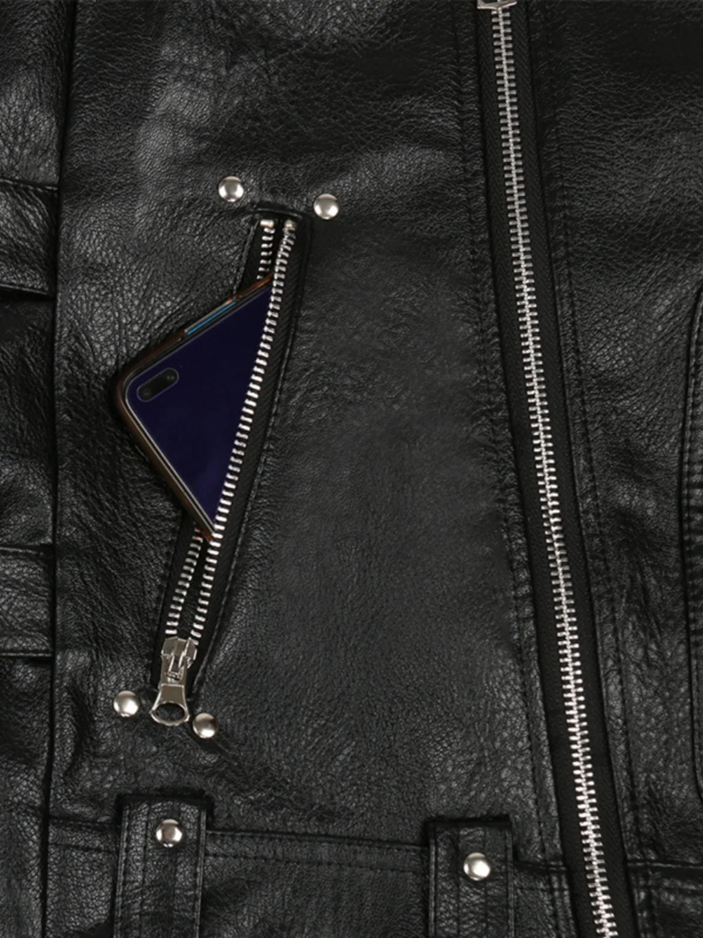 Nerazzurri Black Motorcycle PU Leather Vest Riding Suit Cool Stylish Boyfriend Style Commuter Wind with Pockets Regular Fit